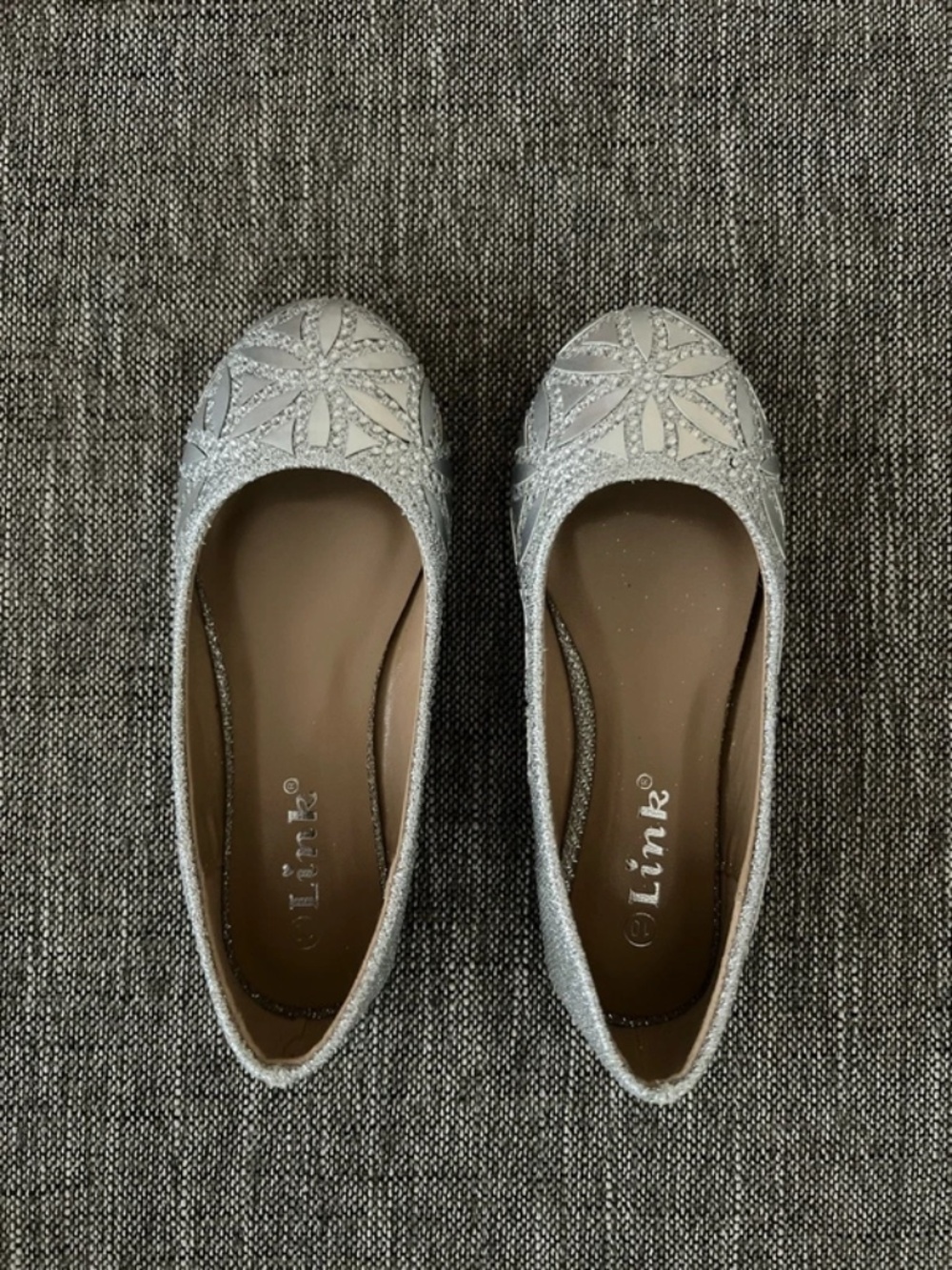 Link Girls Silver Glitter Floral Ballet Flats Size 10
